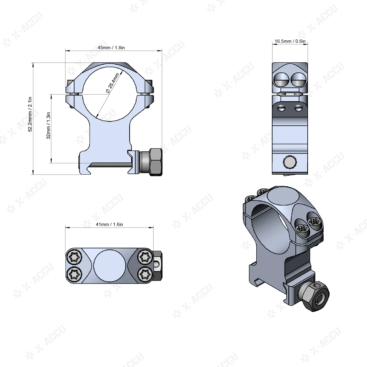 25.4mm X-Accu 1.25in Low Profile Picatinny Rings - Image 3