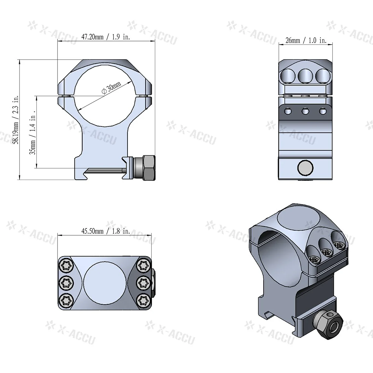 30mm X-Accu 1.25" Medium Profile Picatinny Scope Rings - Image 7
