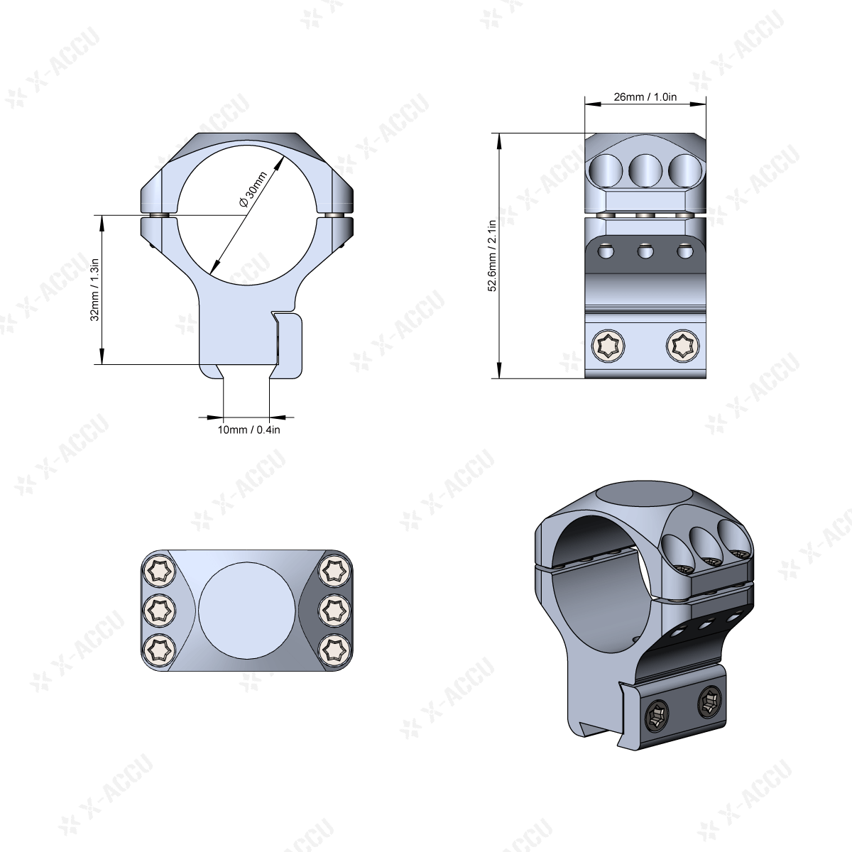 30mm X-Accu 1.25in High Profile 11mm Dovetail Rifle Scope Rings - Image 5