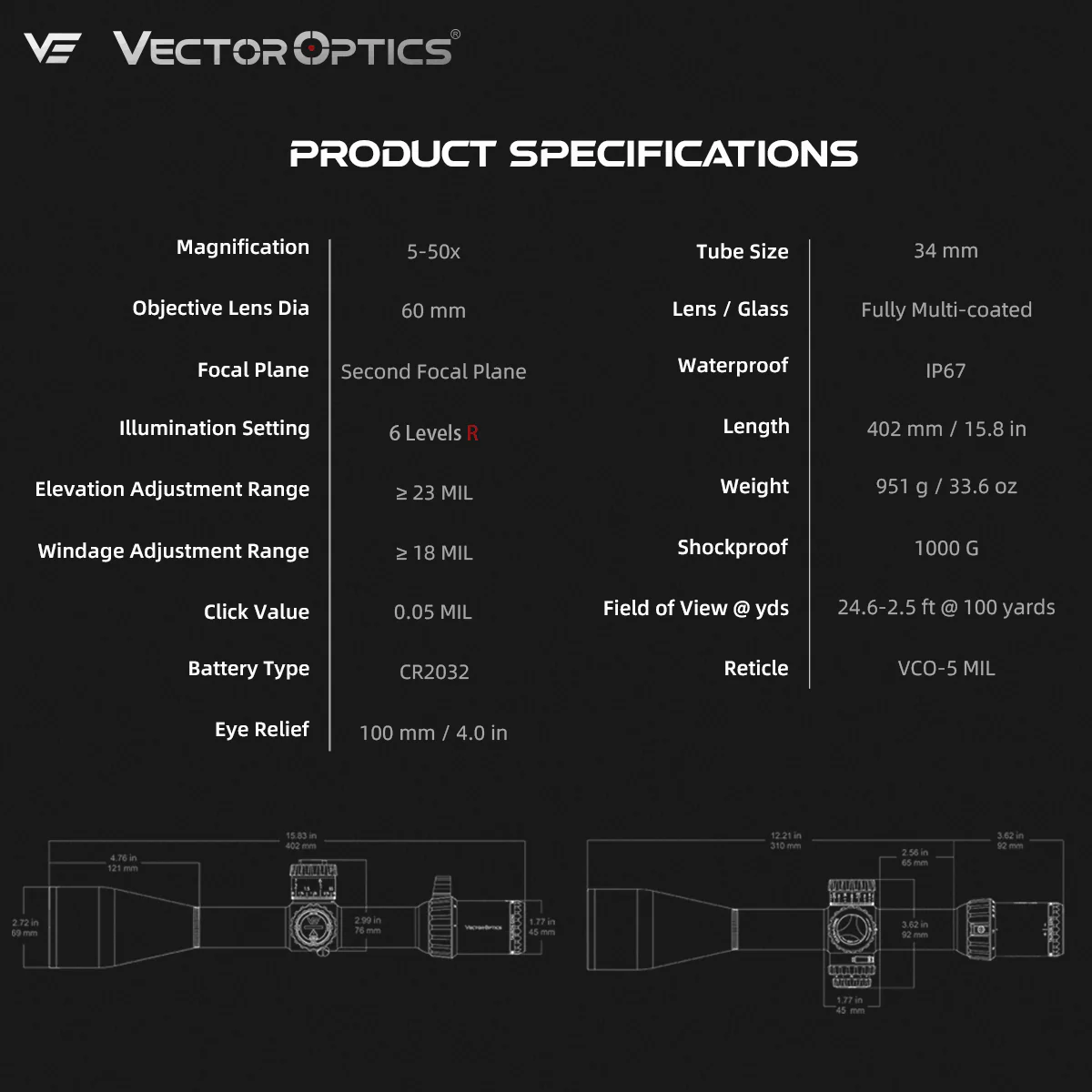 Tauron 5-50x60 ED SFP Long-Range Rifle Scope (SCOL-69) | Field Target Shooting - Image 7