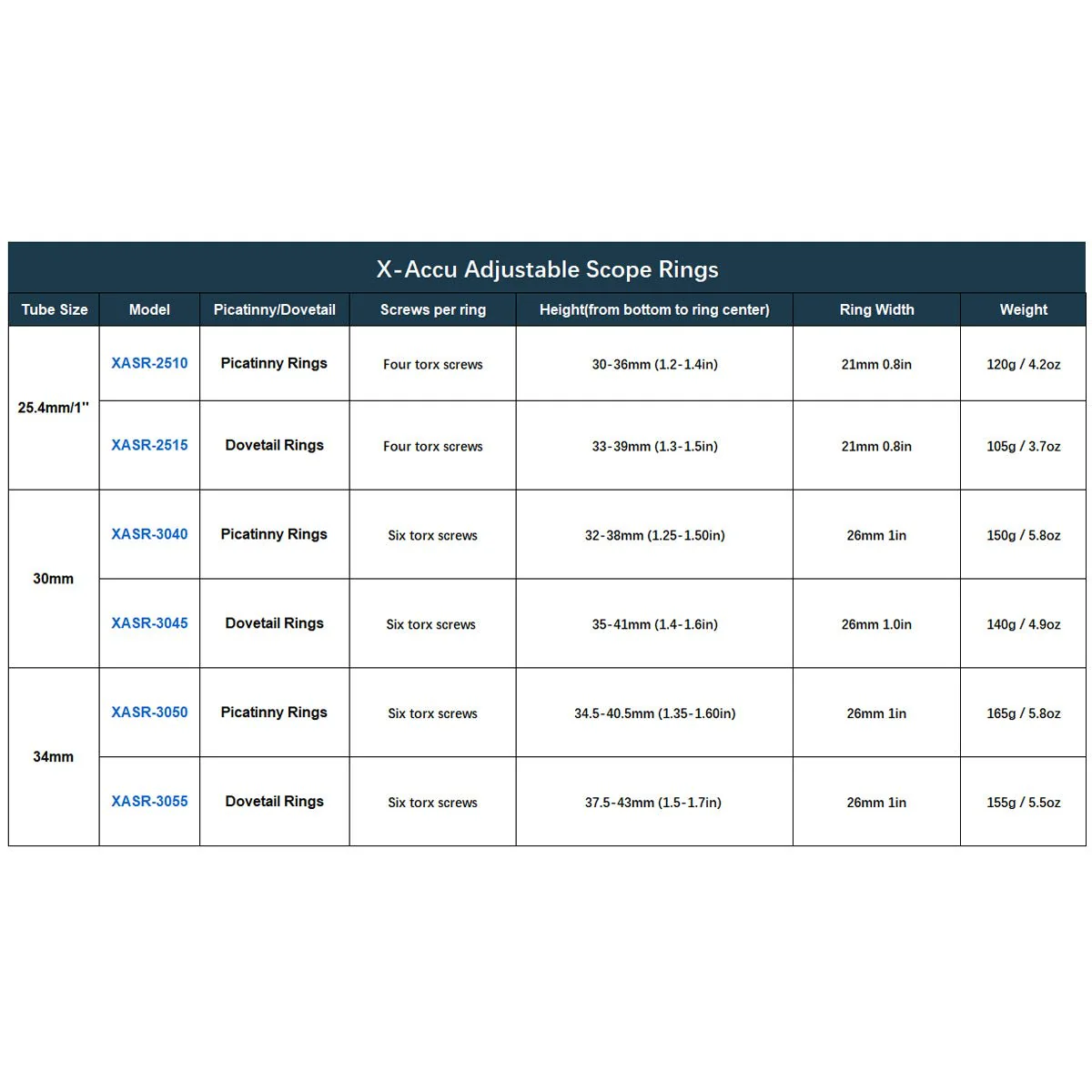 X-ACCU 25.4mm/1in 30mm 34mm Adjustable Scope Rings - Image 3