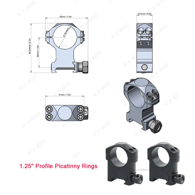 X-Accu 25.4mm/30mm/34mm Scope Rings - Image 5
