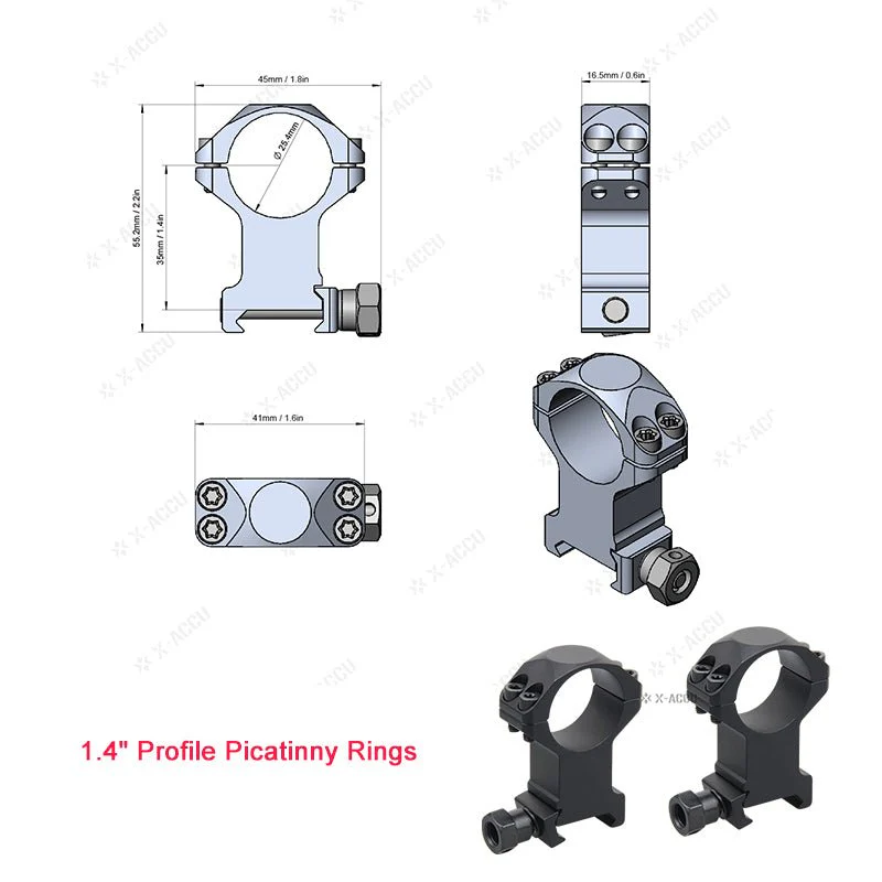 X-Accu 25.4mm/30mm/34mm Scope Rings - Image 6